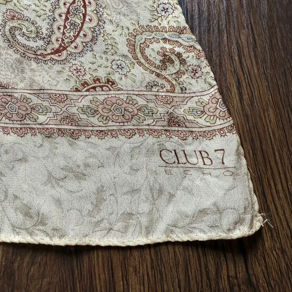 Club 7 by Echo Paisley Silk Blend Scarf Cream Beige Pink Boho 47x9.75